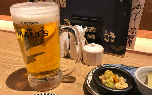 生ビールと付き出し